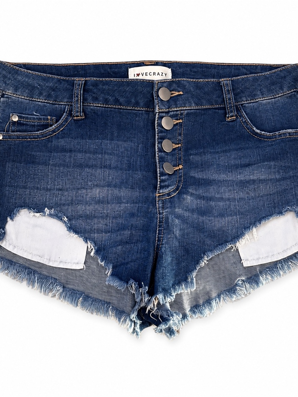 I♥VECRAZY Dark Blue High-Rise Frayed Hem Denim Shorts
